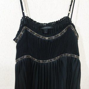 100% Silk Pleated Top Beaded Spaghetti Straps Black Express M